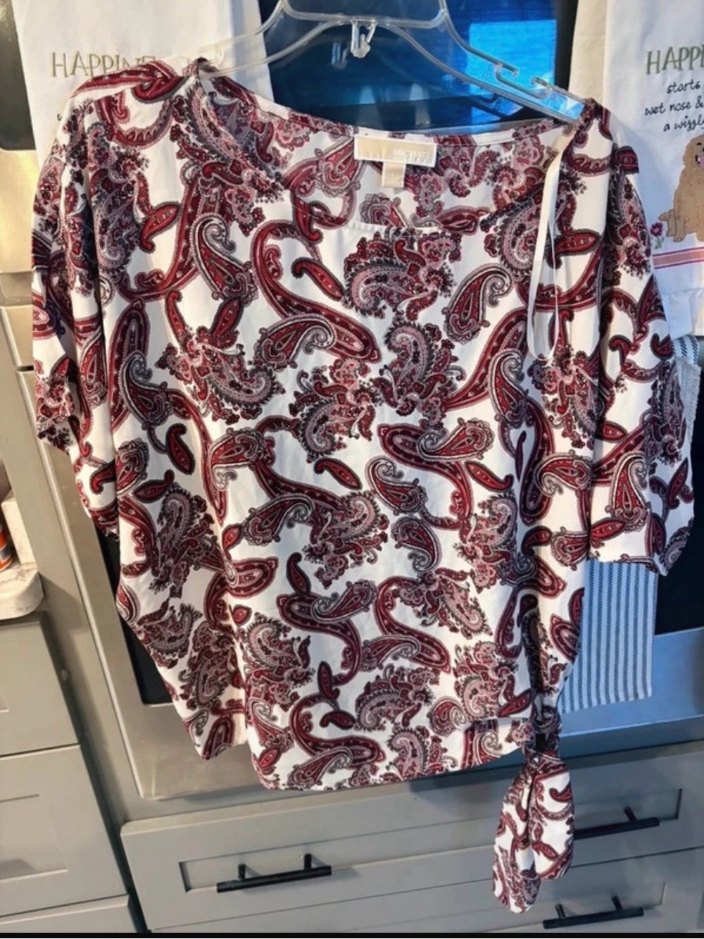 Michael Kors White Blouse with Burgundy Paisley Print